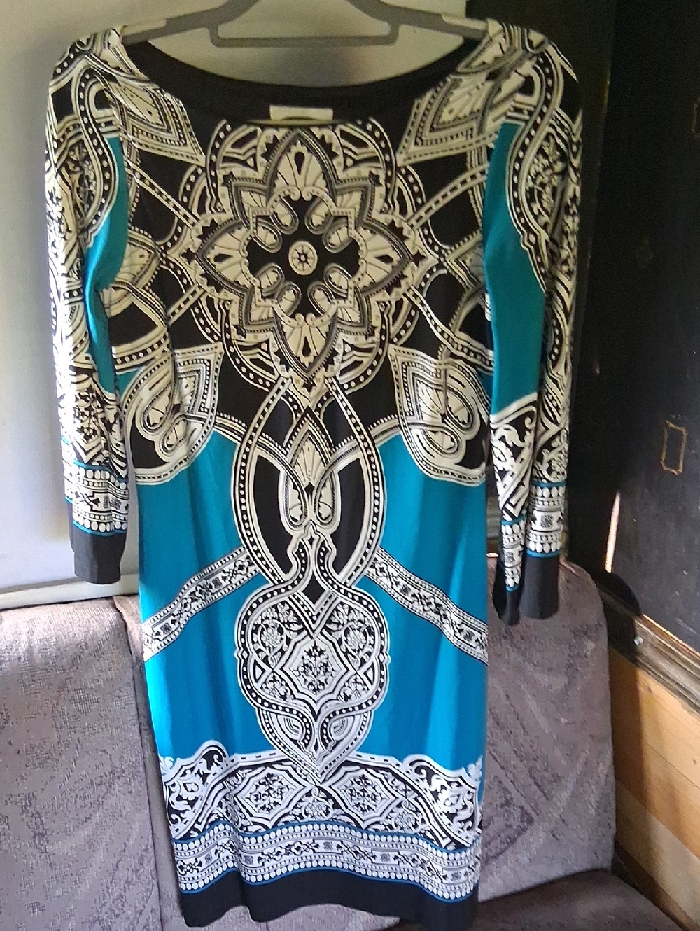 Old Navy Teal Black White Printed Midi Dress